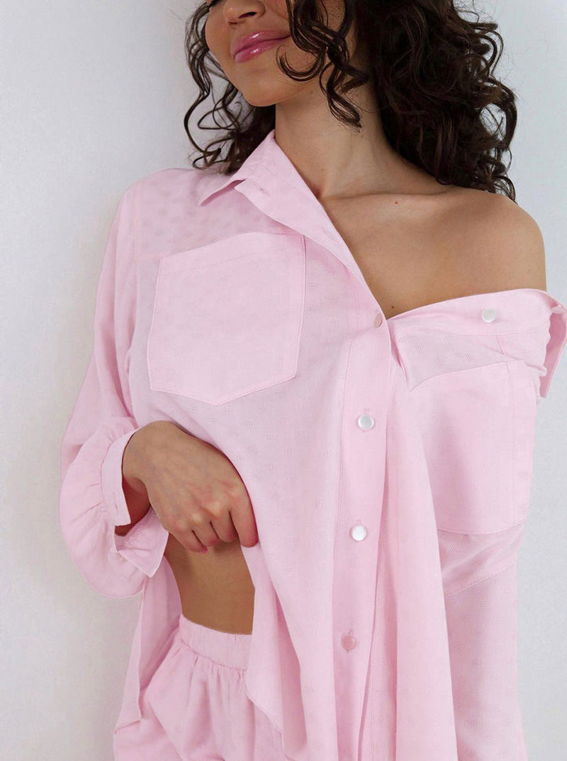 Pembe Rahat Pamuklu Bol Pijama Takımı - ÖzgeButik