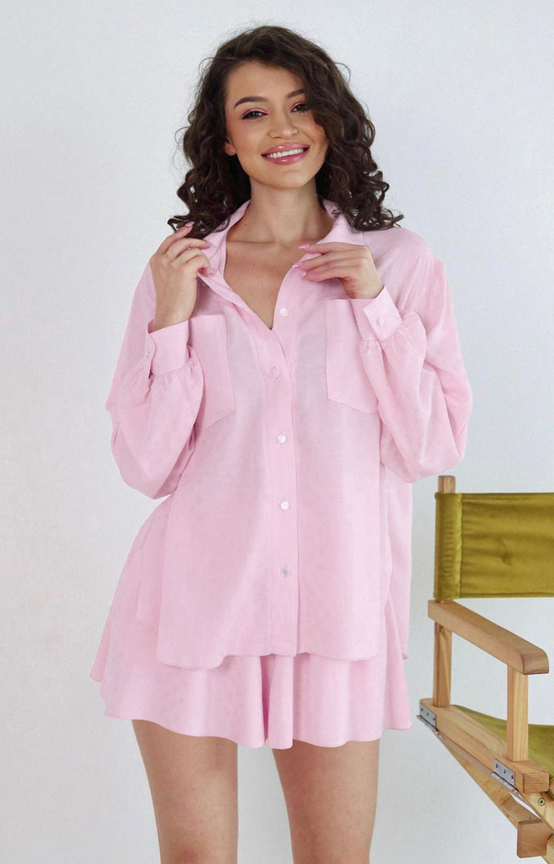 Pembe Rahat Pamuklu Bol Pijama Takımı - ÖzgeButik