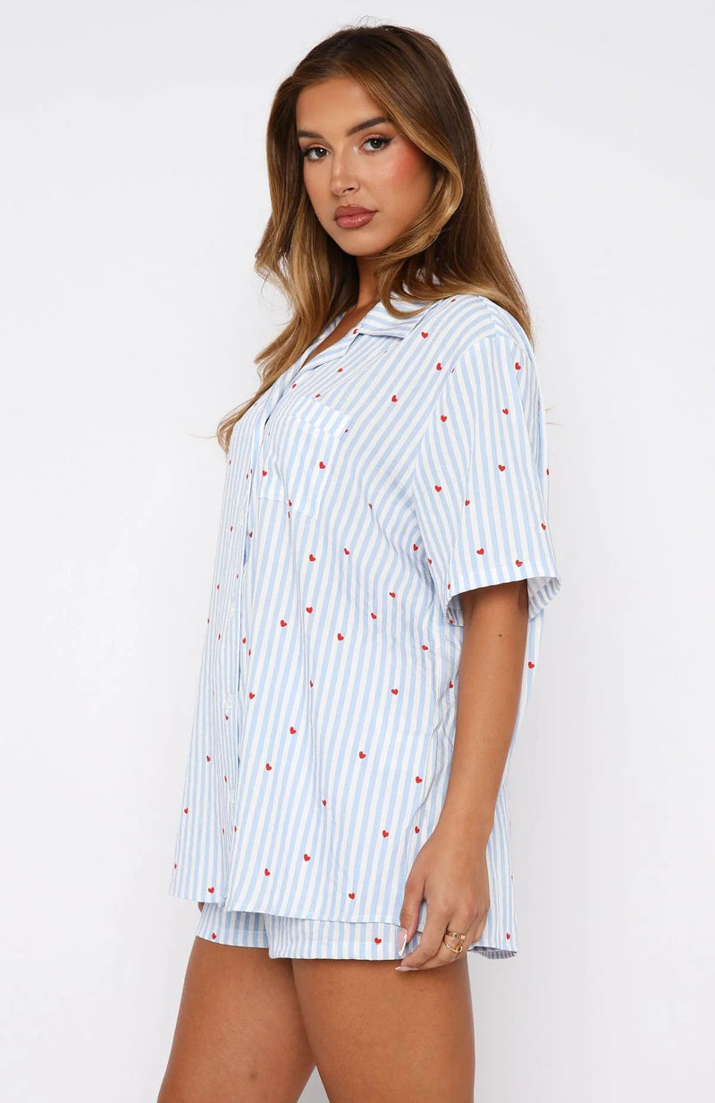 Sevimli Çizgili Yazlık Pijama Takımı - ÖzgeButik