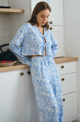 Mavi Ebru Şekilli Crop Pijama Takımı - ÖzgeButik