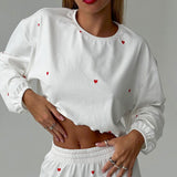 Kalp Baskılı Uzun Kollu Crop Pijama Takımı - ÖzgeButik